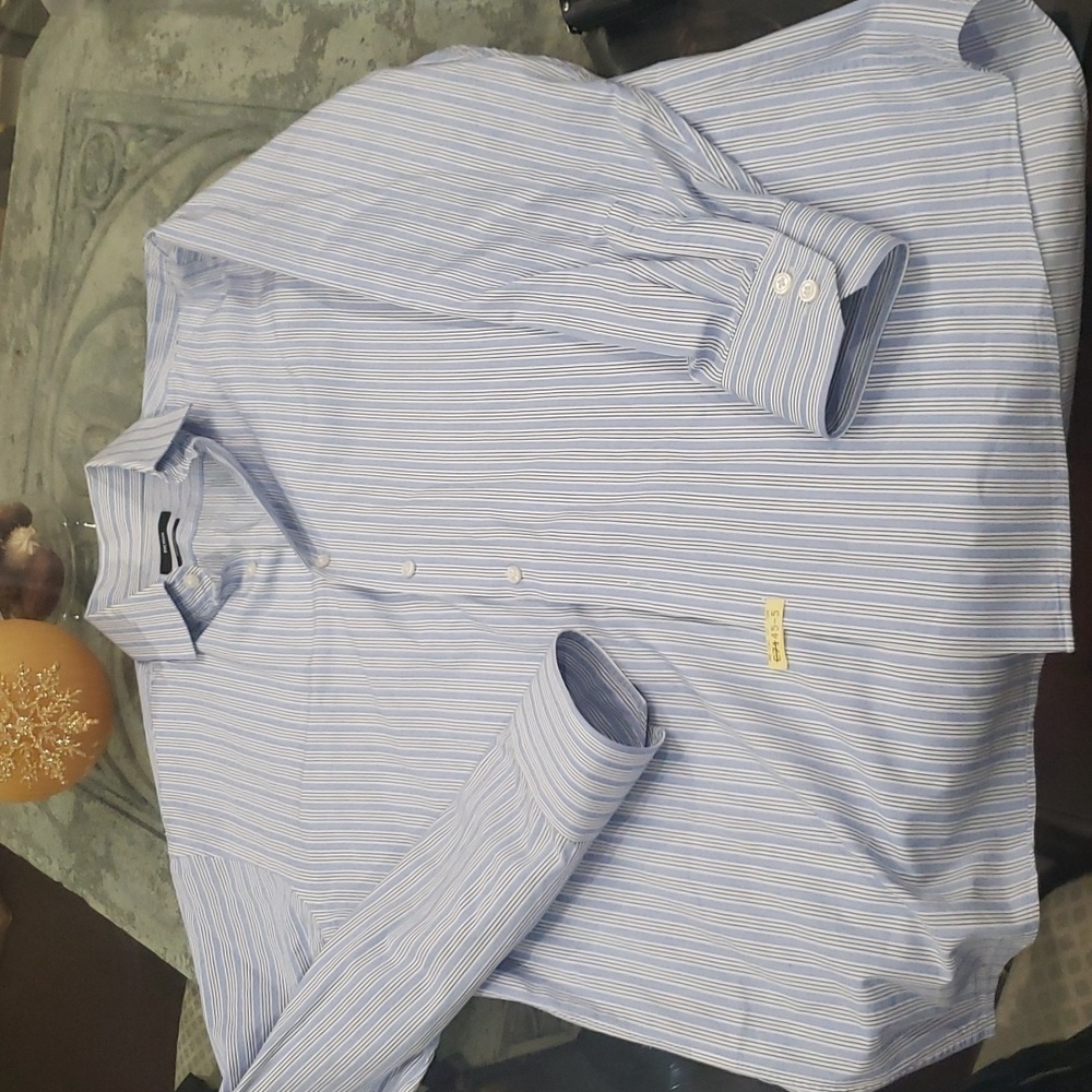 HUGO BOSS MEN'S BLUE STRIPPED L/XL DRESS SHIRT